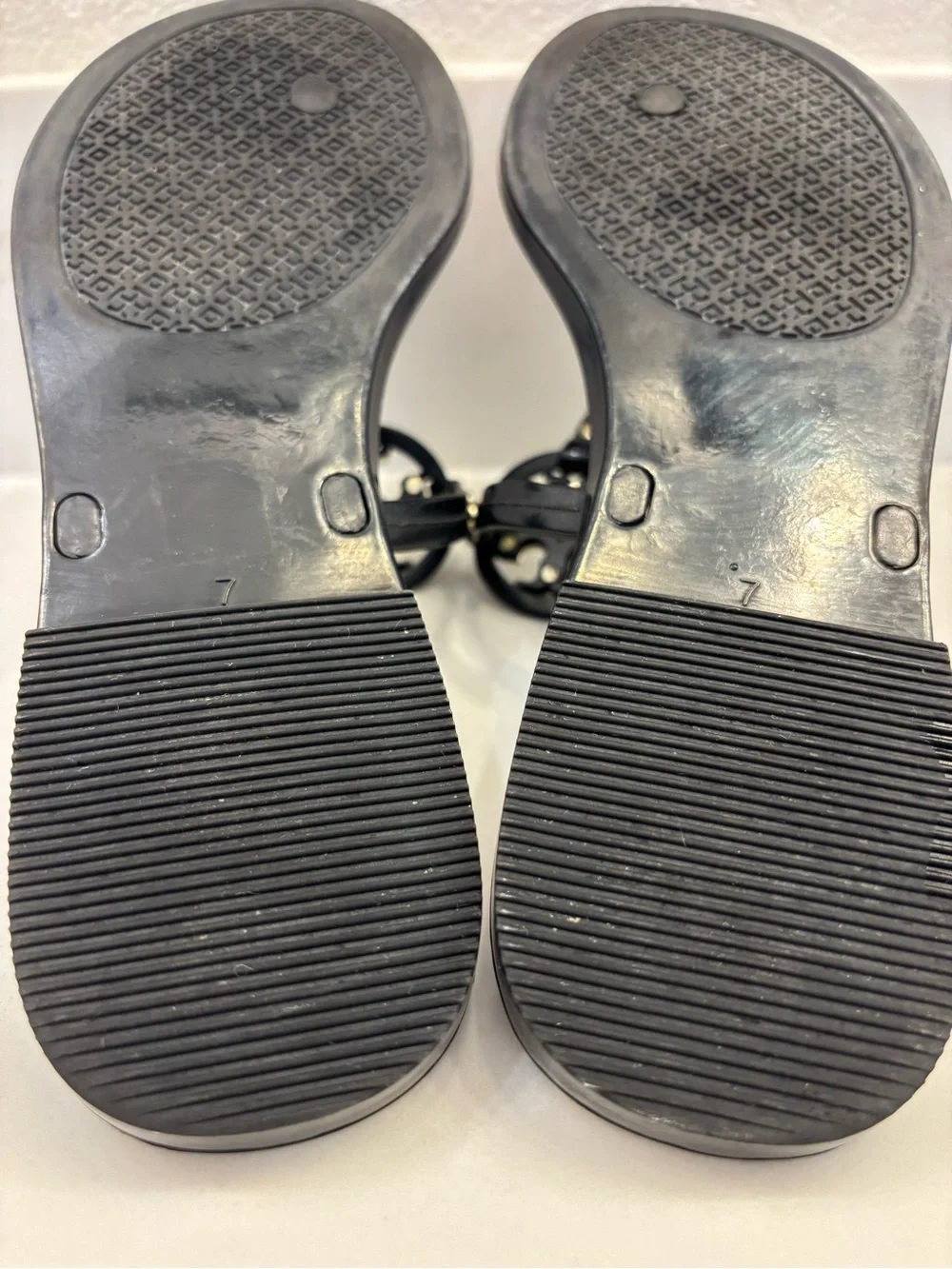 Tory Burch Black Jelly Thong Sandals with Gold Logo